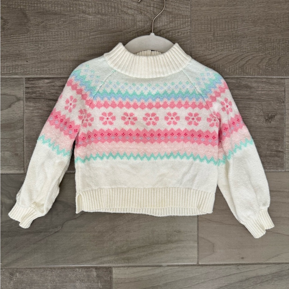 Janie and Jack Cream Sweater with Pink and Mint Stripes
